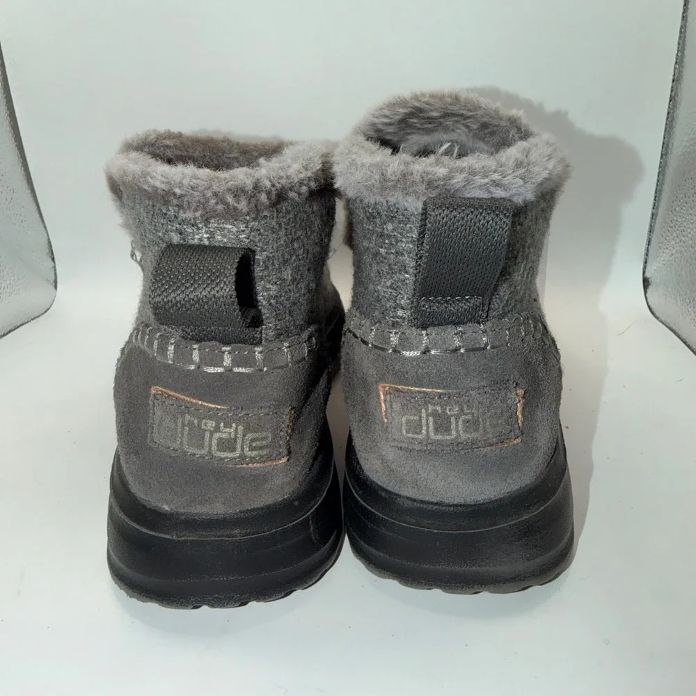 Hey Dude Denny Tweed Sleet Gray Women's Size 8 Fur Ankle Booties Boots Slip On - Picture 5 of 9